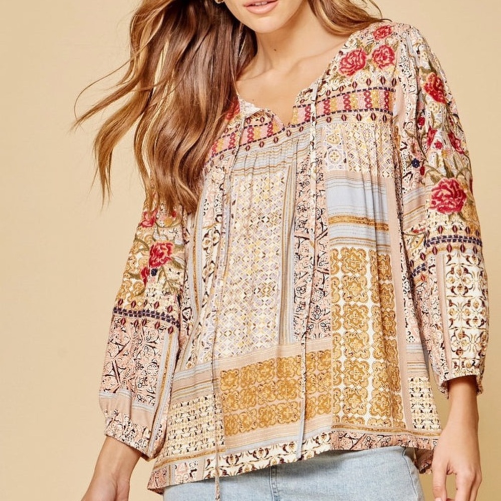 Savanna Jane Boho Floral Blouse‎ - Gold and Red